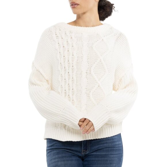 NEW Free People Dream Cable Crew Neck Sweater IN cream 1125 4s2 - Picture 2 of 3